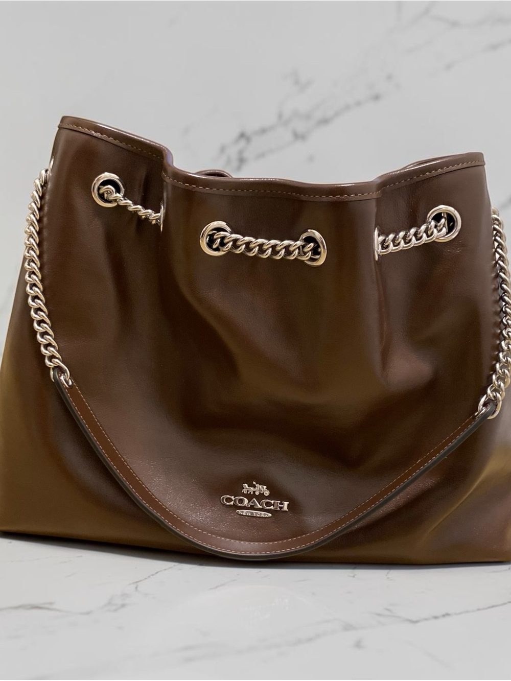 Coach Evelyn Shoulder Bag in Silver/Maple